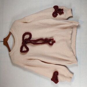 Listiele‎ Pink Chunky Knit Oversized Coquette Yarn Ribbon Sweater S